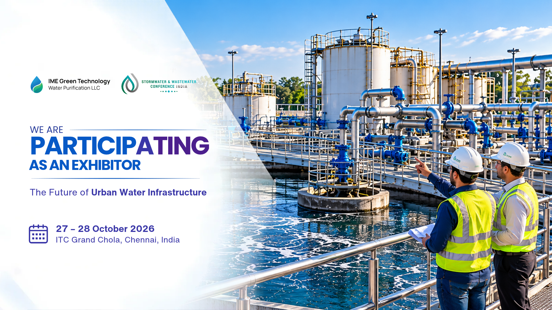 IME Green Technology participating as an exhibitor at Stormwater & Wastewater Conference India, 27-28 October 2026, ITC Grand Chola, Chennai